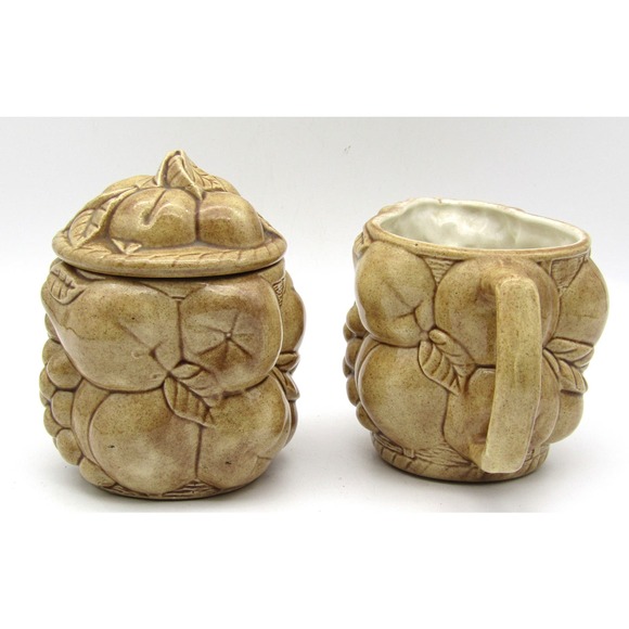 Fun Studio Ceramics Creamer and Sugar Fruit Design Marked JH '73 - Picture 4 of 7